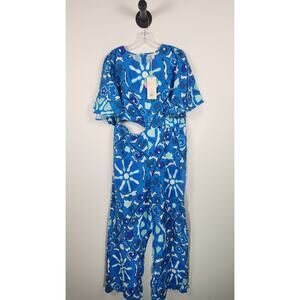 Women's Large Zinnia Floral Print Bell Sleeve Cut Out Jumpsuit - RHODE NWT XL